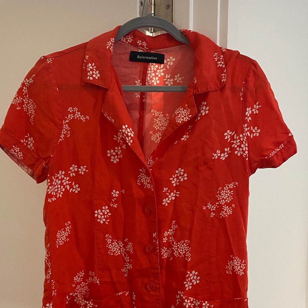 Reformation Red Floral Button-Down dress